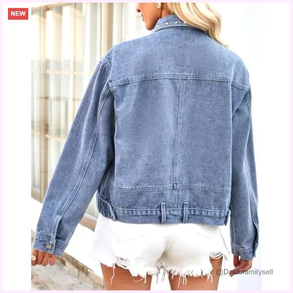 Oversized Studded Denim Jacket, Loose Fit with Pockets, Casual Wear